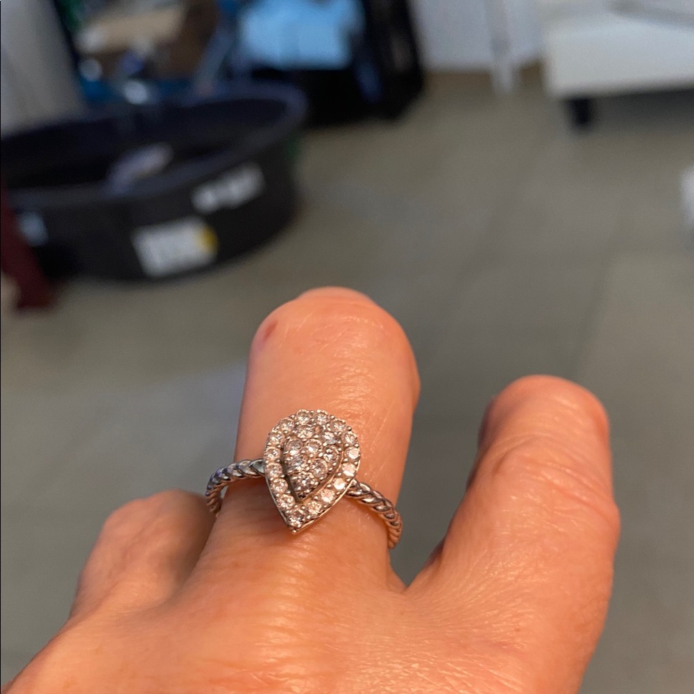 Elegant  sterling silver Silver Teardrop Ring with 1/2 LG grow diamonds - Picture 2 of 3